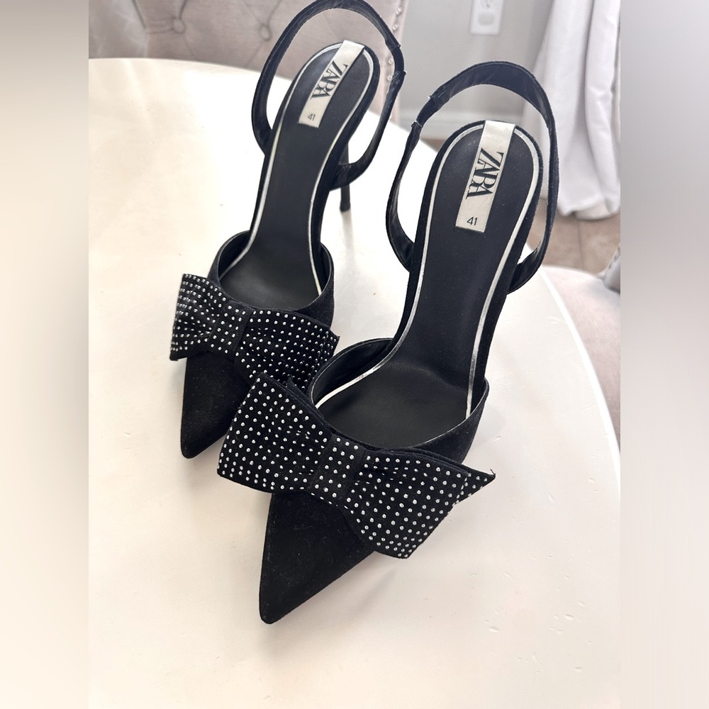 ZARA Studded Bow Heeled Sandals- Black